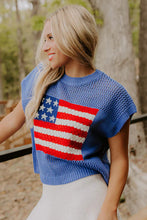 Load image into Gallery viewer, Sky Blue Flag Graphic Short Sleeve Sweater Top
