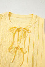 Load image into Gallery viewer, Yellow Cream Bow Tie Notched Neck Pleated Sleeveless Top
