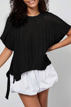 Load image into Gallery viewer, Apricot Plus Size Open Knit Bow Tie Short Sleeve Sweater
