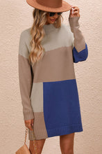 Load image into Gallery viewer, Color Block Mock Neck Dropped Shoulder Sweater Dress
