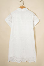 Load image into Gallery viewer, White Solid Color Eyelet Embroidered T Shirt Mini Dress
