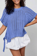 Load image into Gallery viewer, Apricot Plus Size Open Knit Bow Tie Short Sleeve Sweater
