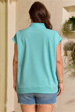 Load image into Gallery viewer, Mint Green Plus Size High Neck Cap Sleeve Top
