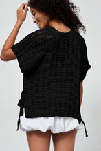 Load image into Gallery viewer, Apricot Plus Size Open Knit Bow Tie Short Sleeve Sweater
