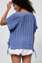 Load image into Gallery viewer, Apricot Plus Size Open Knit Bow Tie Short Sleeve Sweater
