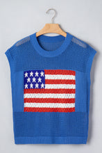 Load image into Gallery viewer, Sky Blue Flag Graphic Short Sleeve Sweater Top
