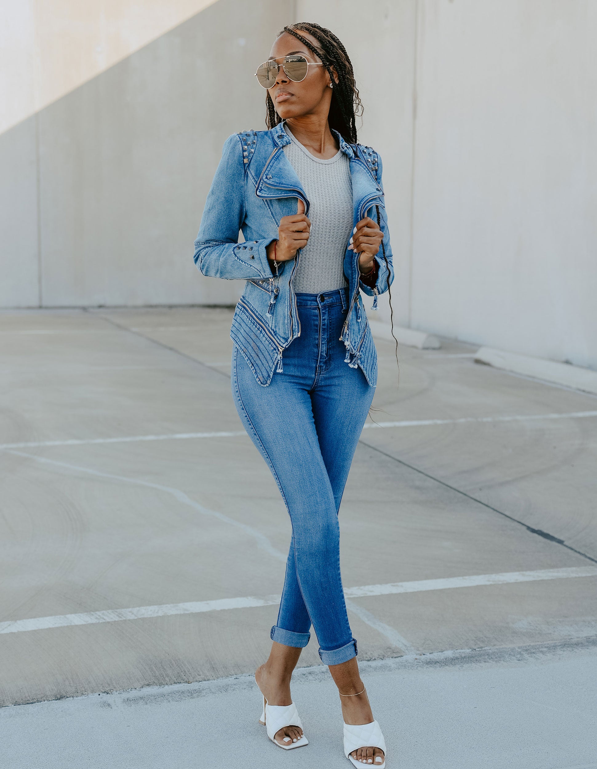 Spike Jacket - Blue Denim – Glitz Chica Boutique